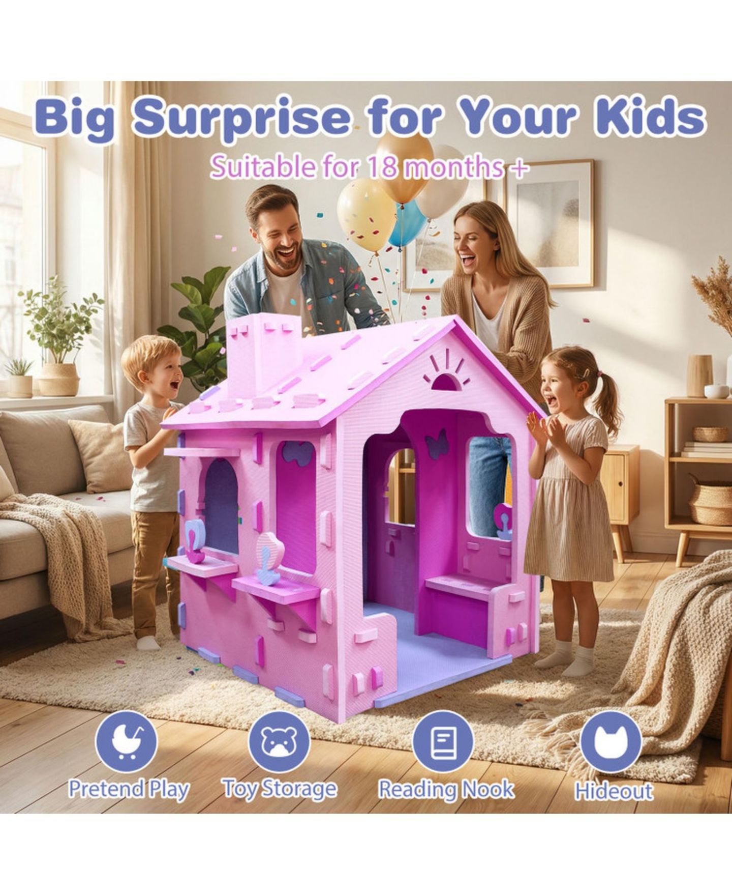 Игровой домик Hongge Cottage с окошками Peek-a-Boo, 1-3 года, цвет: Розовый — фото 5