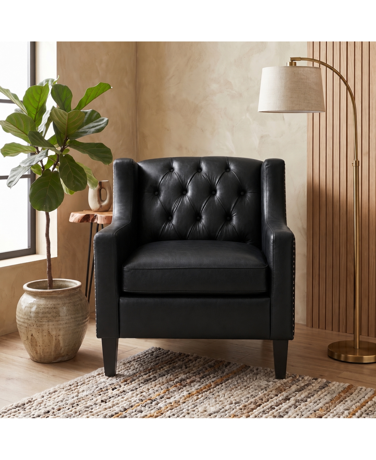 Streamdale Furniture Faux Leather Tufted Accent Chair with Nailhead Trim