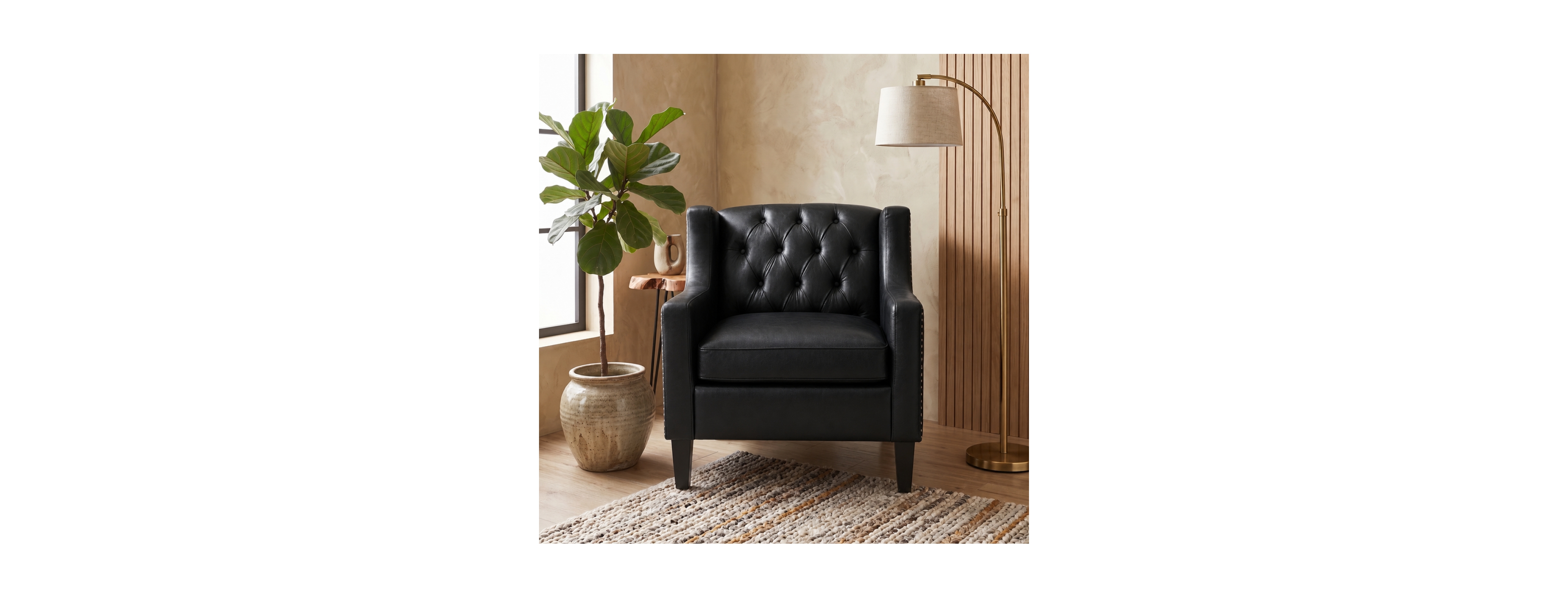 Streamdale Furniture Faux Leather Tufted Accent Chair with Nailhead Trim