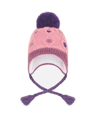 Baby Girl Pom Pom Embroidered Fleece-Lined Beanie