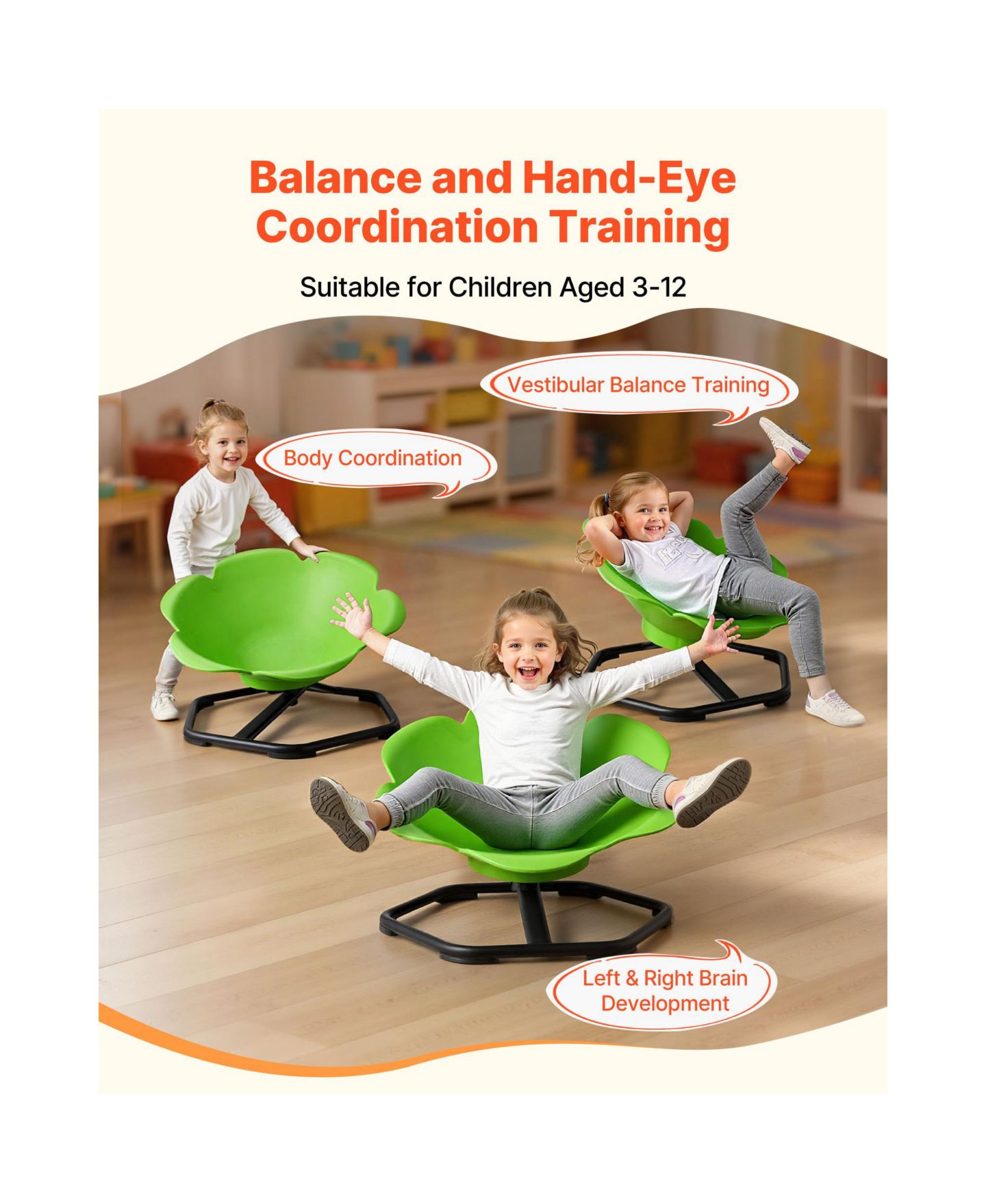 Детская игрушка HONGGE Sensory Spinning Seat with 360 Degree Rotation, 220 lbs, Ages 3-12, цвет: Зелёный — фото 8