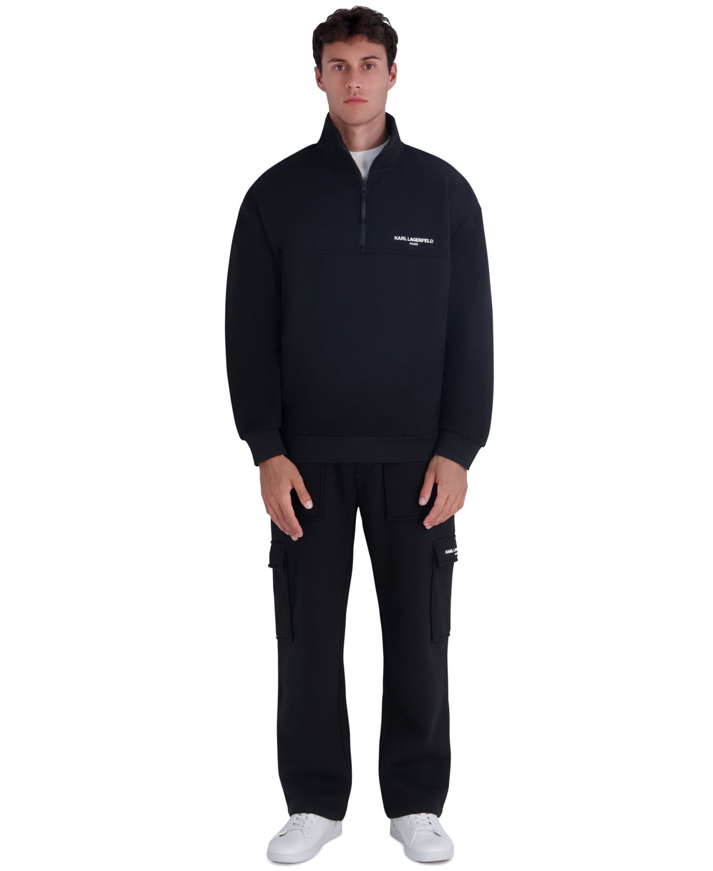 Мужская толстовка KARL LAGERFELD PARIS Quarter-Zip Mock-Neck Fleece, цвет: Чёрный — фото 2