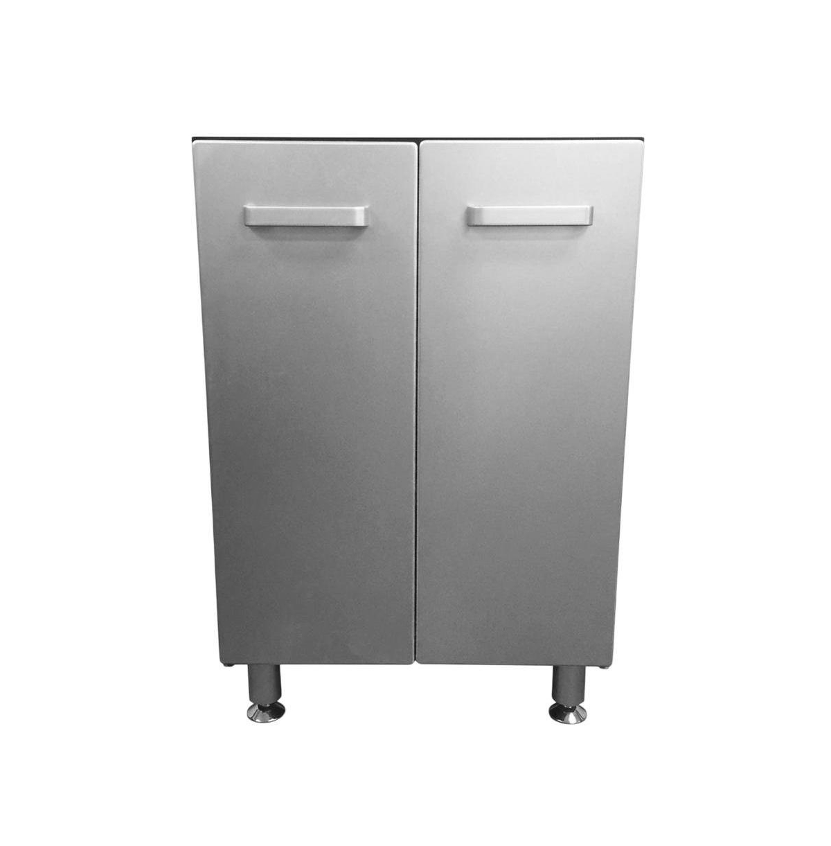FurniFact Vinyl Laminated Storage Cabinet With Black And Silver Finish - Black with silver metallic fronts