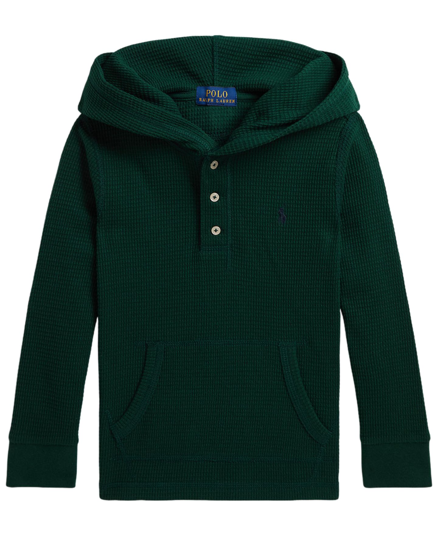 Худи Polo Ralph Lauren Hooded Waffle-Knit Long-Sleeve Henley для мальчиков, цвет: Мох — фото 1
