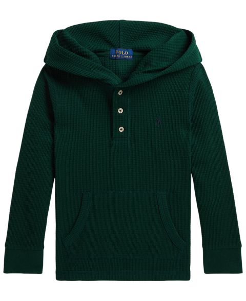 Худи Polo Ralph Lauren Hooded Waffle-Knit Long-Sleeve Henley для мальчиков, цвет: Мох