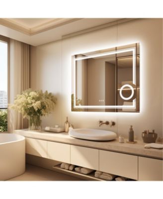 36"x28" LED Bathroom Mirror with Magnifying Mirrors Dimmable 3 Colors Anti Fog with Memory Function