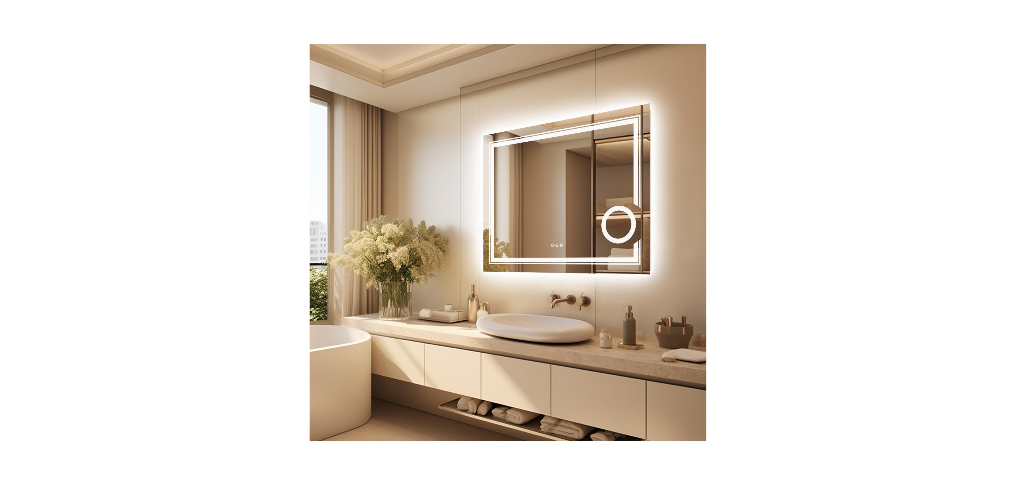 Luvodi 36"x28" Led Bathroom Mirror with Magnifying Mirrors Dimmable 3 Colors Anti Fog with Memory Function