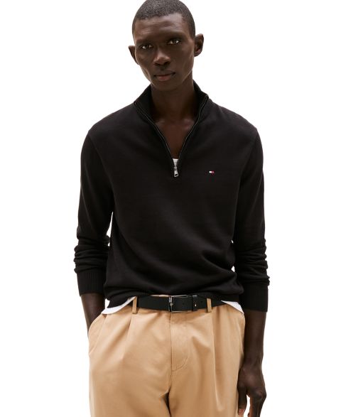 Мужской свитер Tommy Hilfiger Essential Quarter-Zip Knit, цвет: Чёрный