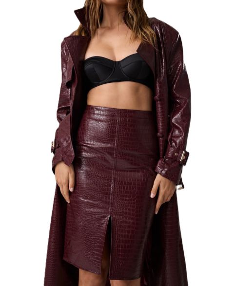 Женская юбка GUESS Faux Leather Pencil Midi Skirt with Front Slit, цвет: Красный