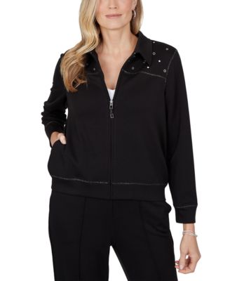 Petite Collared Long-Sleeve Zipper Jacket