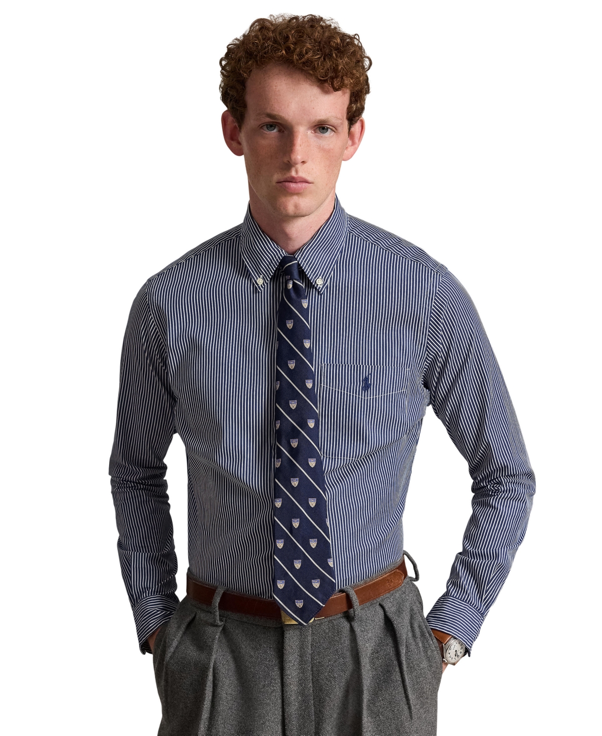 Polo Ralph Lauren Men's Striped Classic-Fit Button-Down Collar Shirt - New Classic Navy White