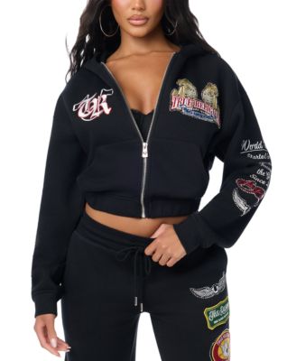 Women's Cropped Full-Zip Graphic Hoodie