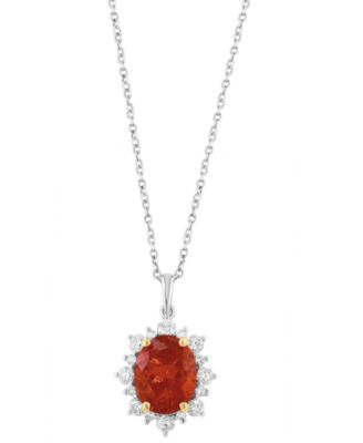 Fire Opal and Diamond Pendant Necklace (1-5/8 ct. t.w. Fire Opal, 3/8 ct. t.w. Diamond) in 14k Two-Toned Gold