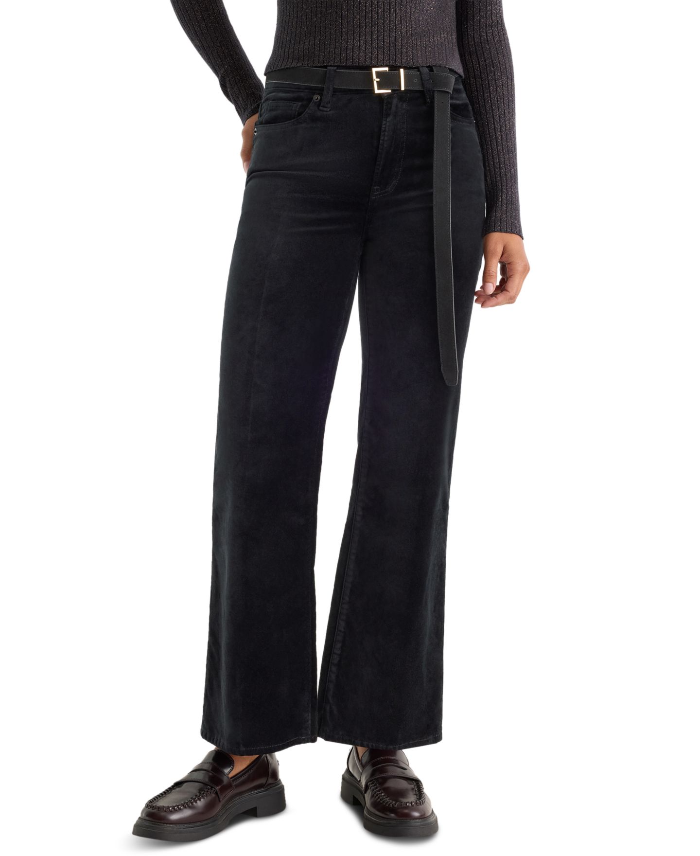 Женские джинсы Good American Good Waist High-Waisted Wide-Leg Velvet, цвет: Чёрный — фото 1