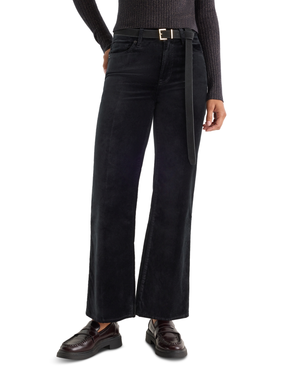 Good American Women's Good Waist High-Waisted Wide-Leg Velvet Jeans - Black001