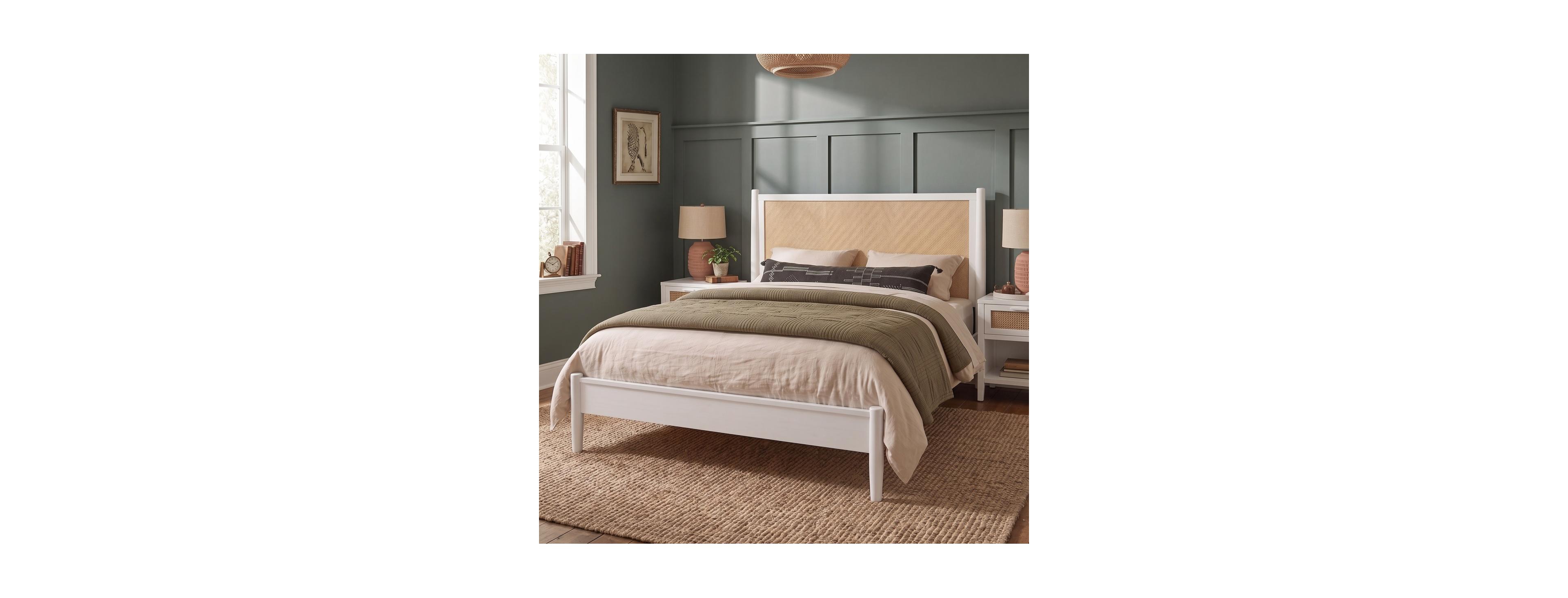 Streamdale Furniture King Size Rattan Platform Bed Frame with Wooden Slats