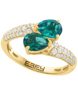 Lab-Grown Diamond (1/3 ct. t.w.) and Lab-Grown Emerald Pear (1-1/2 ct. t.w.) Ring in 14k Yellow Gold
