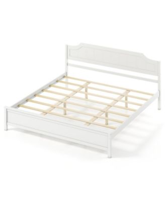 Multiple Size Solid Wood Platform Bed Frame with Headboard in White King Size