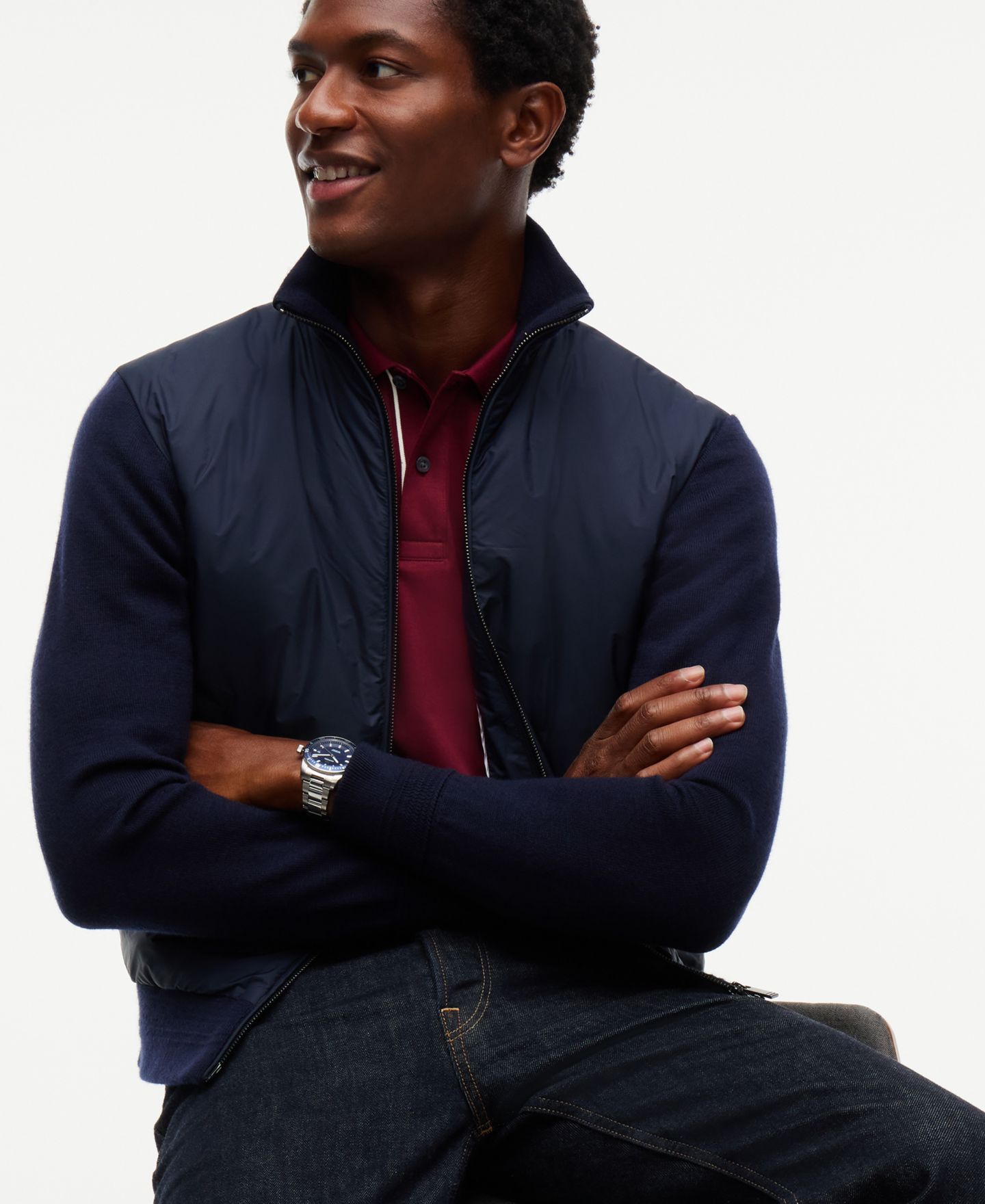 Мужская куртка Tommy Hilfiger New York Label Mixed Media Regular-Fit Wool-Blend, цвет: Тёмно-синий — фото 3