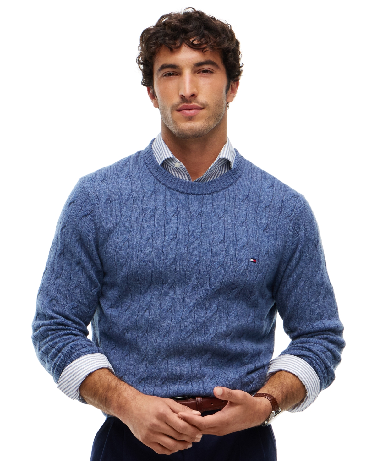 Tommy Hilfiger Men's Lambswool Cable Crew Regular-Fit Sweater