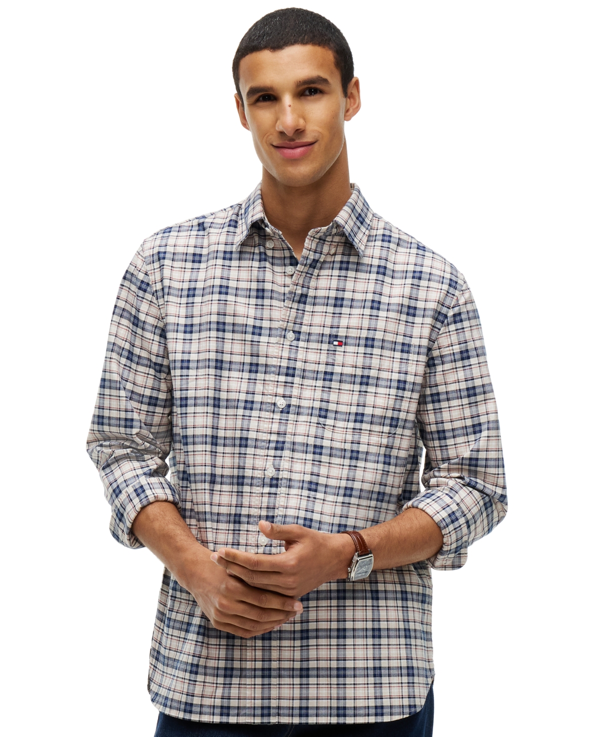 Tommy Hilfiger Men's Oxford Tartan Check Regular-Fit Button-Down Long-Sleeve Shirt