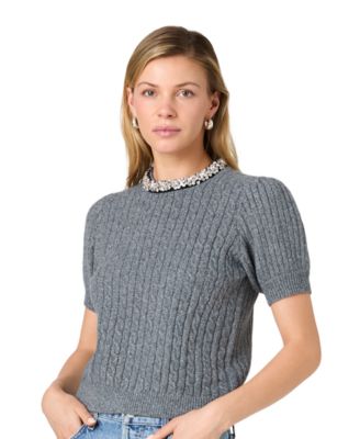 Women's Avea Cable-Knit Embellished Short-Sleeve Sweater