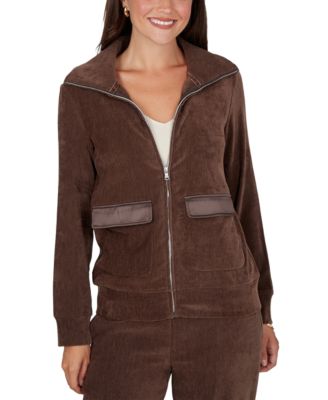Petite Long-Sleeve Collared Velveteen Jacket