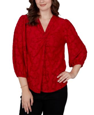 Petite Floral Twist Front 3/4-Sleeve Blouse