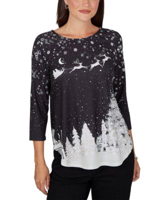 Petite Snowflake Holiday 3/4-Sleeve T-Shirt