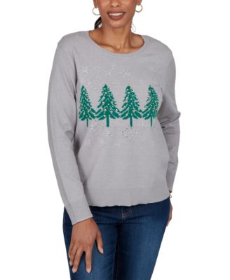 Petite Holiday Embellished Crewneck Pullover Sweater