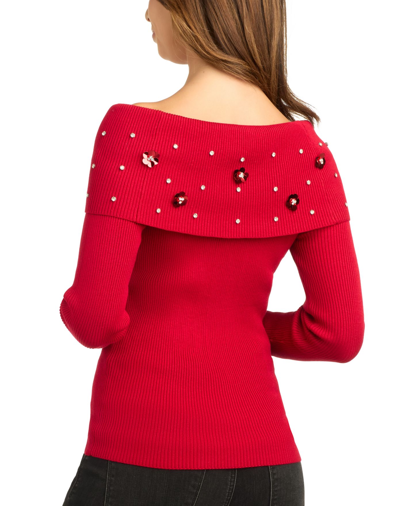 Женский свитер BCX Juniors' Off-the-Shoulder Long-Sleeve Embellished Pullover, цвет: Красный — фото 4