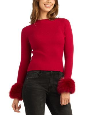 Juniors' Long-Sleeve Mock Neck Faux Fur Sweater