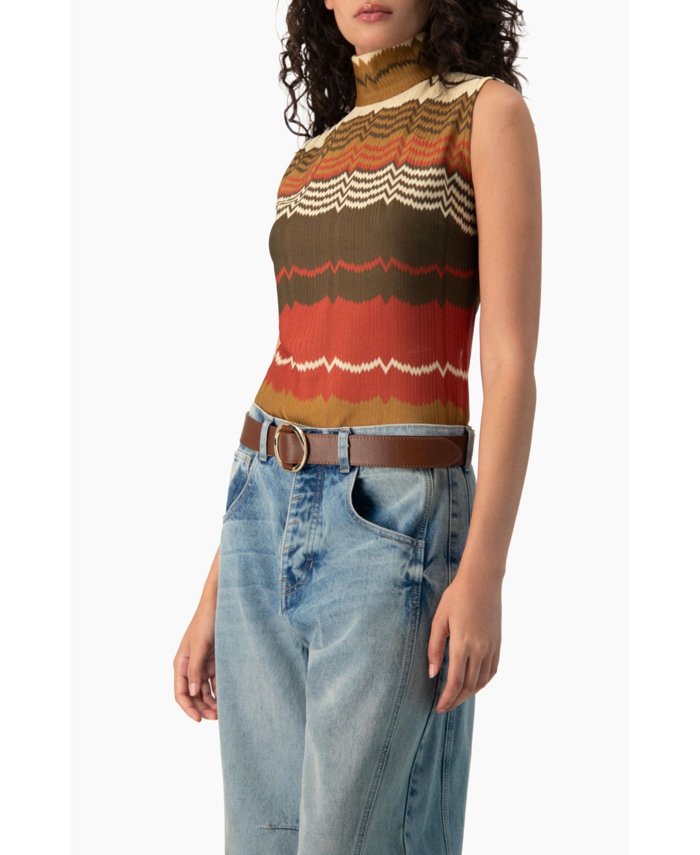 Женский топ Ivonne Colorblock Zigzag Knit Mock-Neck, цвет: Тёмный зелёный — фото 4
