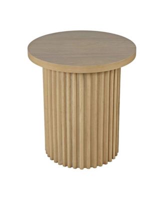 Veneer Round Mid-Century Modern End Table with Fluted Pedestal