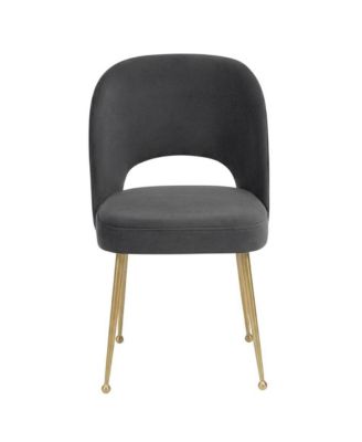 Dark Grey Velvet Dining Chair with Gold Legs and Elegant Design