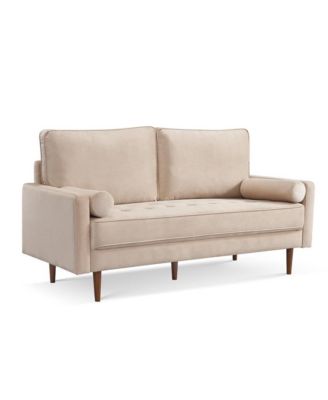 69 Inch Wide Upholstered Two Cushion Sofa with Bolster Pillows