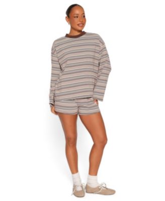 Women's Silvia Knit Long Sleeve Crew Neck Top and Shorts, 2-Piece Set