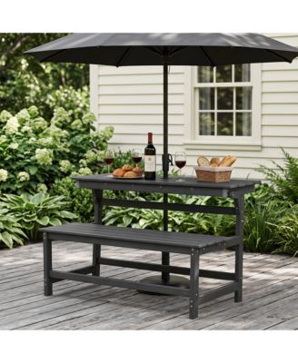 2-in-1 Convertible HDPE Outdoor Bench and Picnic Table, Weather-Resistant, Imitation Wood Grain, Patio Seating