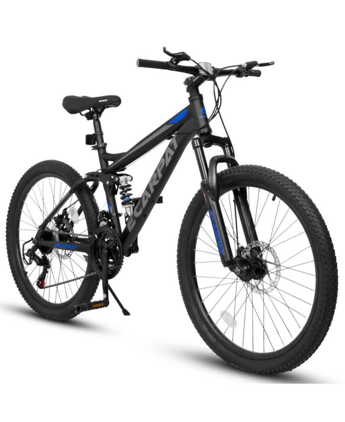 ECHTPeak 24 Inch Mountain Bike with Full Suspension,21 Speed Shifter Lever with Gear Indicator,High Carbon Steel Frame,Mechanical Disc Brakes. - Blue