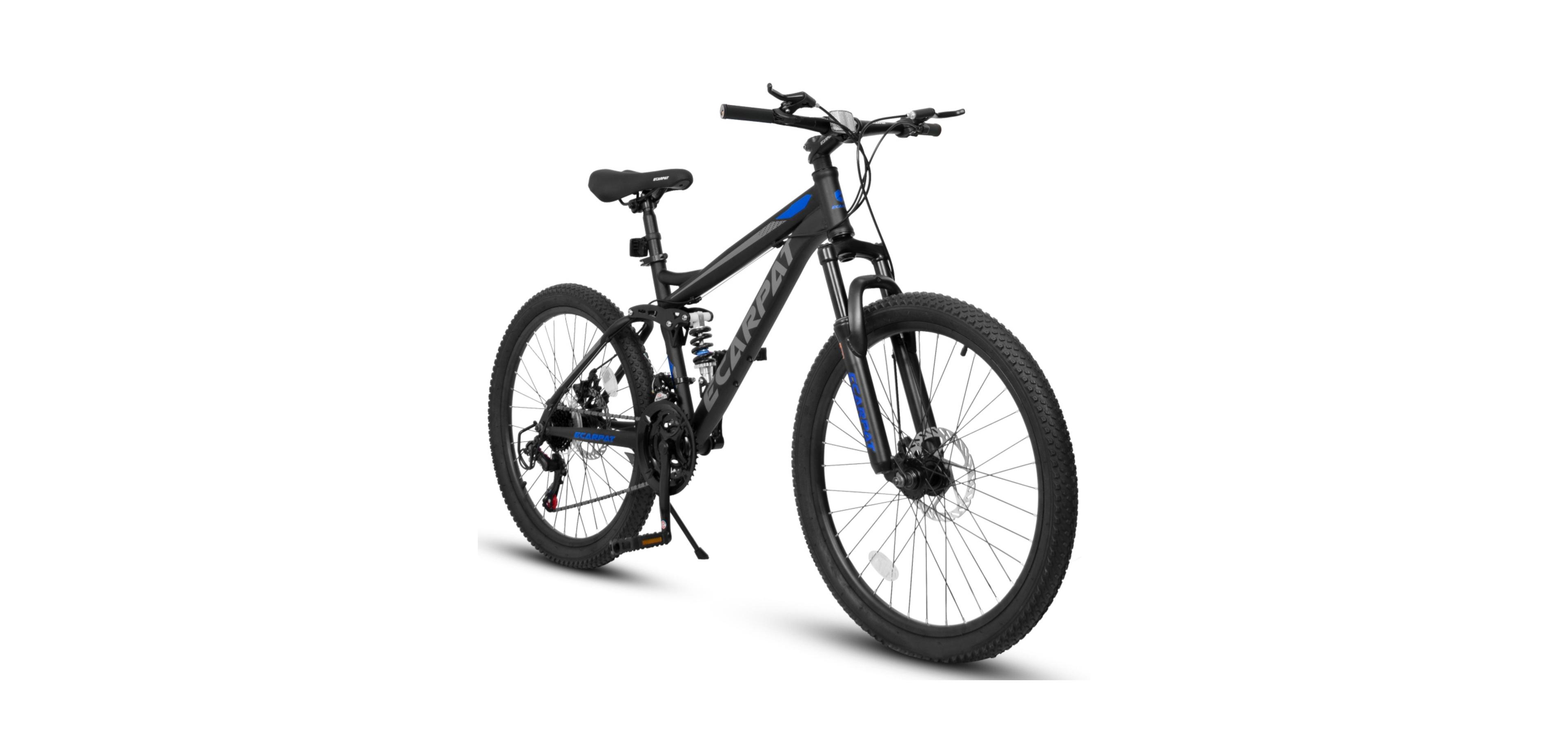 ECHTPeak 24 Inch Mountain Bike with Full Suspension,21 Speed Shifter Lever Gear Indicator,High Carbon Steel Frame,Mechanical Disc Brakes.