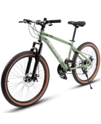 24 Inch Mountain Bike for Teenagers, High Carbon Steel Frame, Disc Brakes, Durable Design, Brown Edge Tires, Ideal for School Commuting