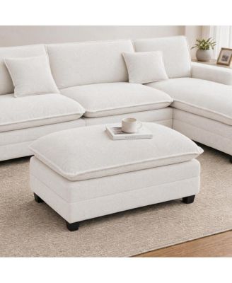 30.7" Modular Ottoman, Foot Stool and Extra Seat, Beige Chenille Fabric, Sturdy Frame for Living Room