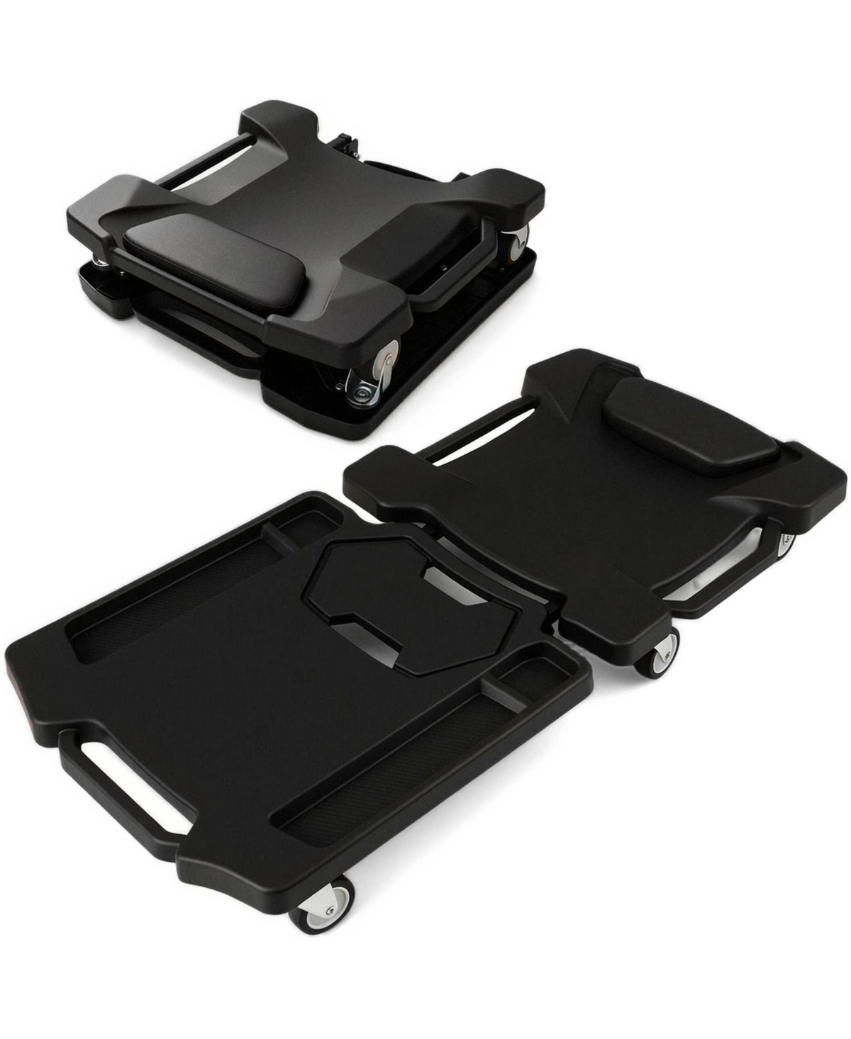 Sugift Foldable Mechanic Creeper with Padded Headrest and Tool Trays - Black