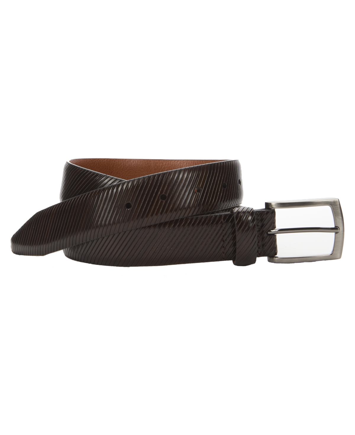Johnston & Murphy Men's Diagonal Etched Leather Belt In Dark Brown