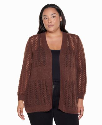 Plus Size Open-Front Lightweight Pointelle Cardigan Sweater