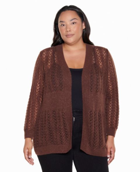 Женский кардиган Belldini Plus Size Open-Front Lightweight Pointelle Cardigan, цвет: Медный