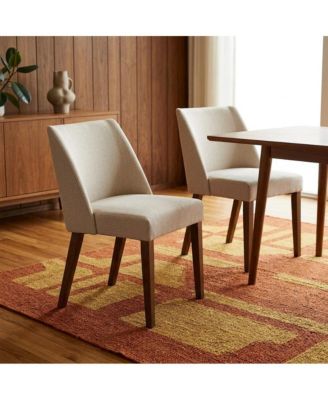 Polyester-Upholstered Accent Chairs with Walnut Veneer Frame, Set of 2