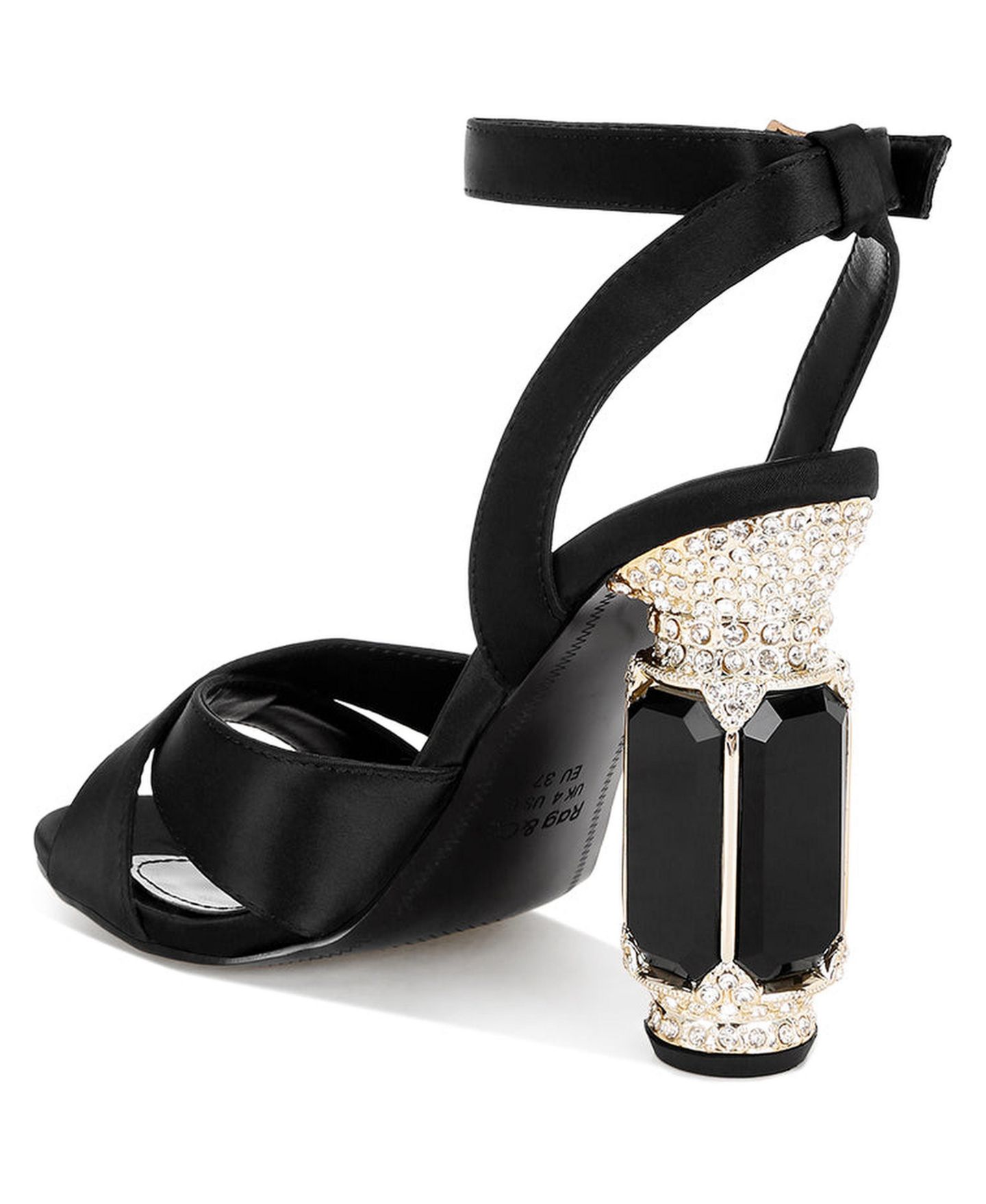 Женские сандалии Rag & Co Tribeca Crystal and Diamante Embellished Fantasy Heel, цвет: Чёрный атласный — фото 3