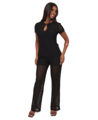 Women's Bellis Lace-Keyhole Top and Pants, 2-Piece Set