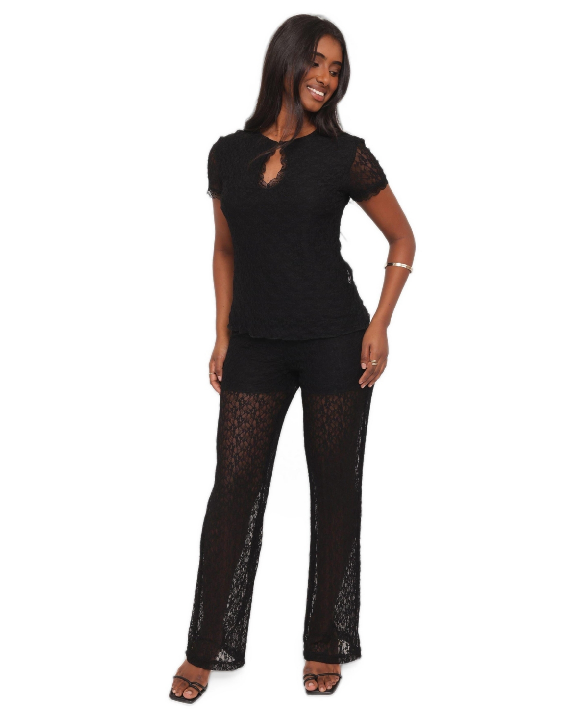 Petal and Pup Women's Bellis Lace-Keyhole Top and Pants, 2-Piece Set